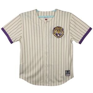 LSU Tigers Mitchell & Ness NCAA Large Jersey Button Up Shirt Cream Purple NWT